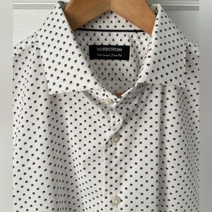 Nordstrom Tech-Smart Trim Fit Dress Shirt, White/Navy Print - Neck 16 34-35
